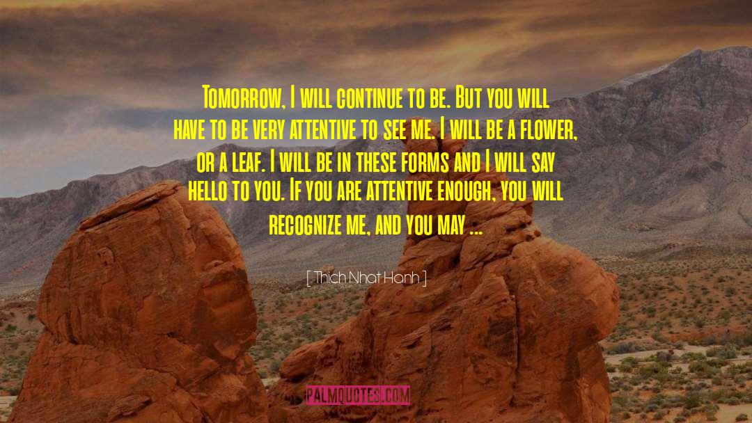 Thich Nhat Hanh Quotes: Tomorrow, I will continue to