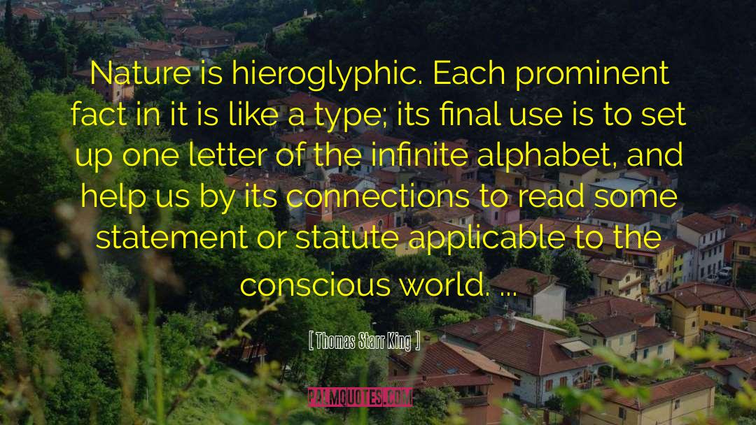 Thomas Starr King Quotes: Nature is hieroglyphic. Each prominent