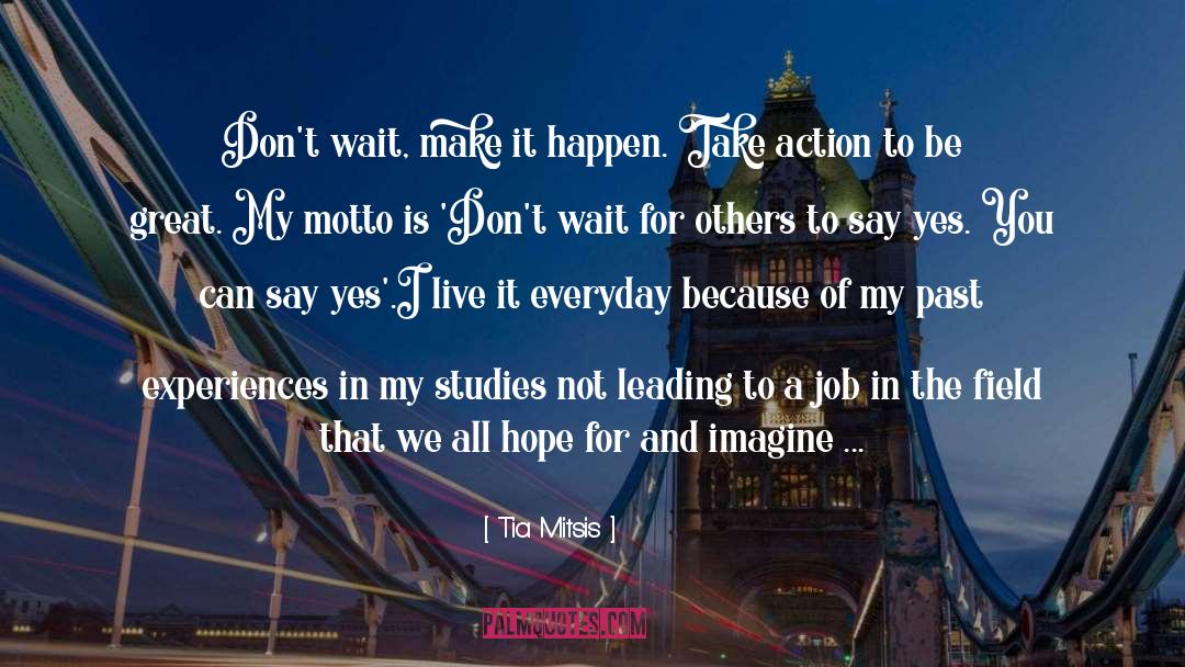 Tia Mitsis Quotes: Don't wait, make it happen.