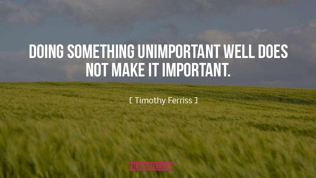 Timothy Ferriss Quotes: Doing something unimportant well does