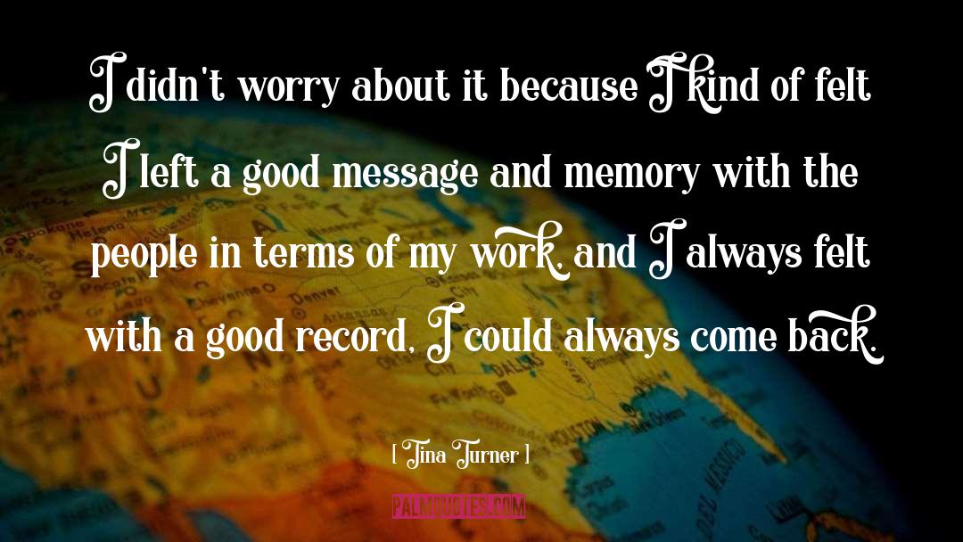 Tina Turner Quotes: I didn't worry about it