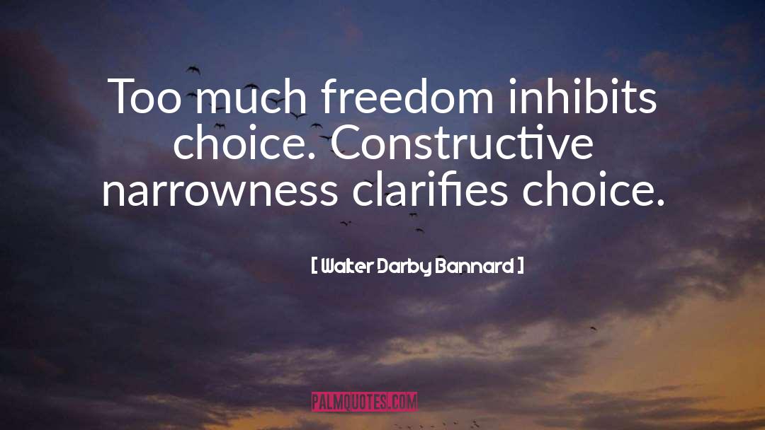 Walter Darby Bannard Quotes: Too much freedom inhibits choice.