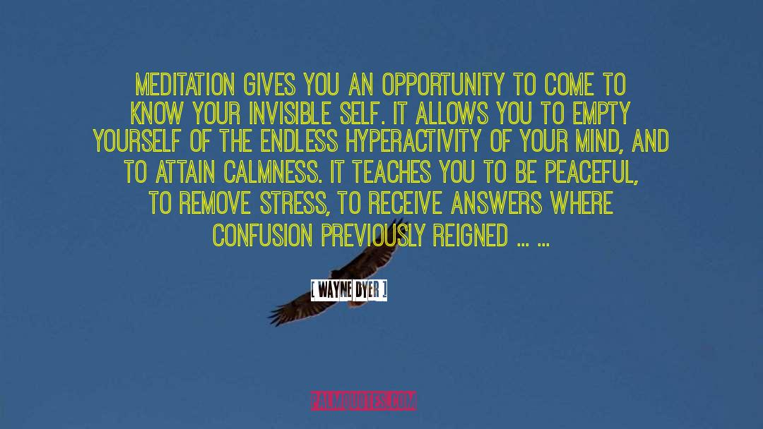 Wayne Dyer Quotes: Meditation gives you an opportunity