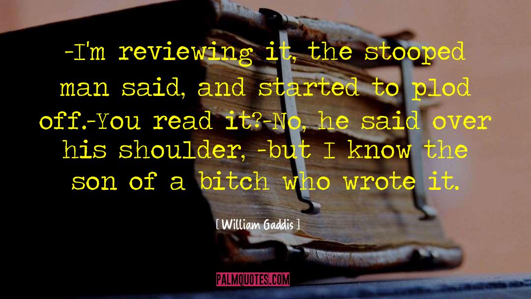 William Gaddis Quotes: -I'm reviewing it, the stooped