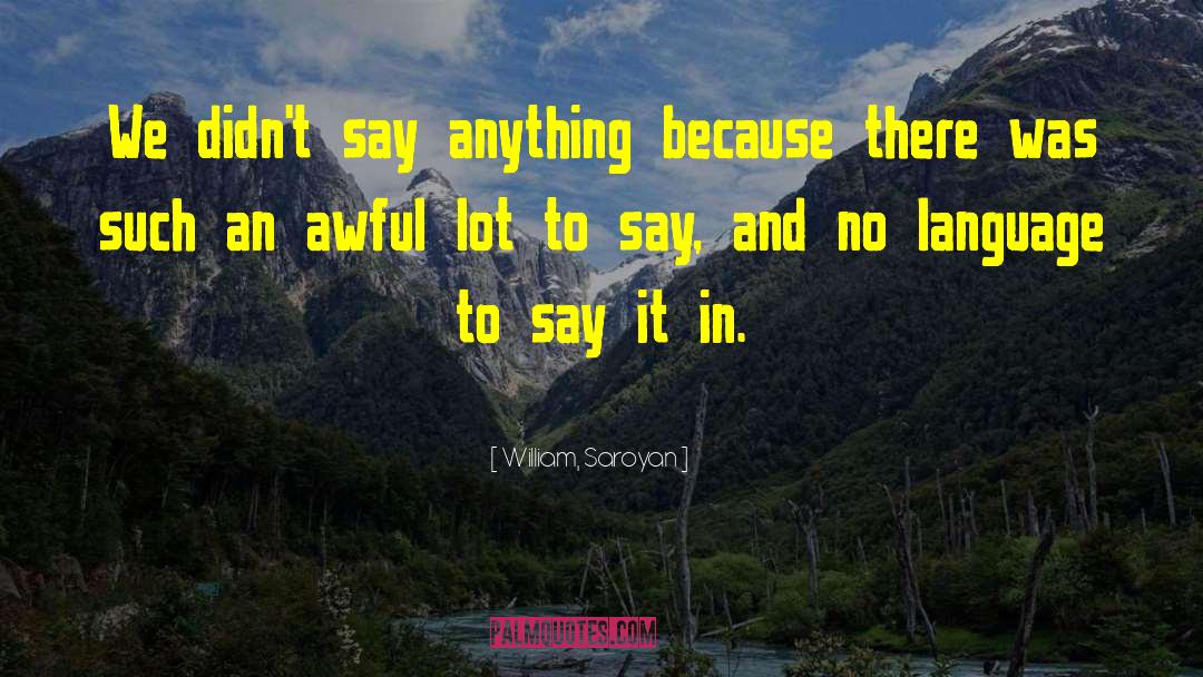 William, Saroyan Quotes: We didn't say anything because