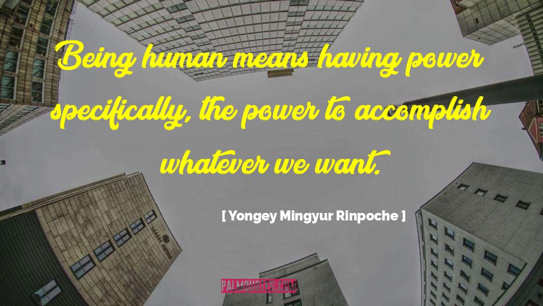 Yongey Mingyur Rinpoche Quotes: Being human means having power;